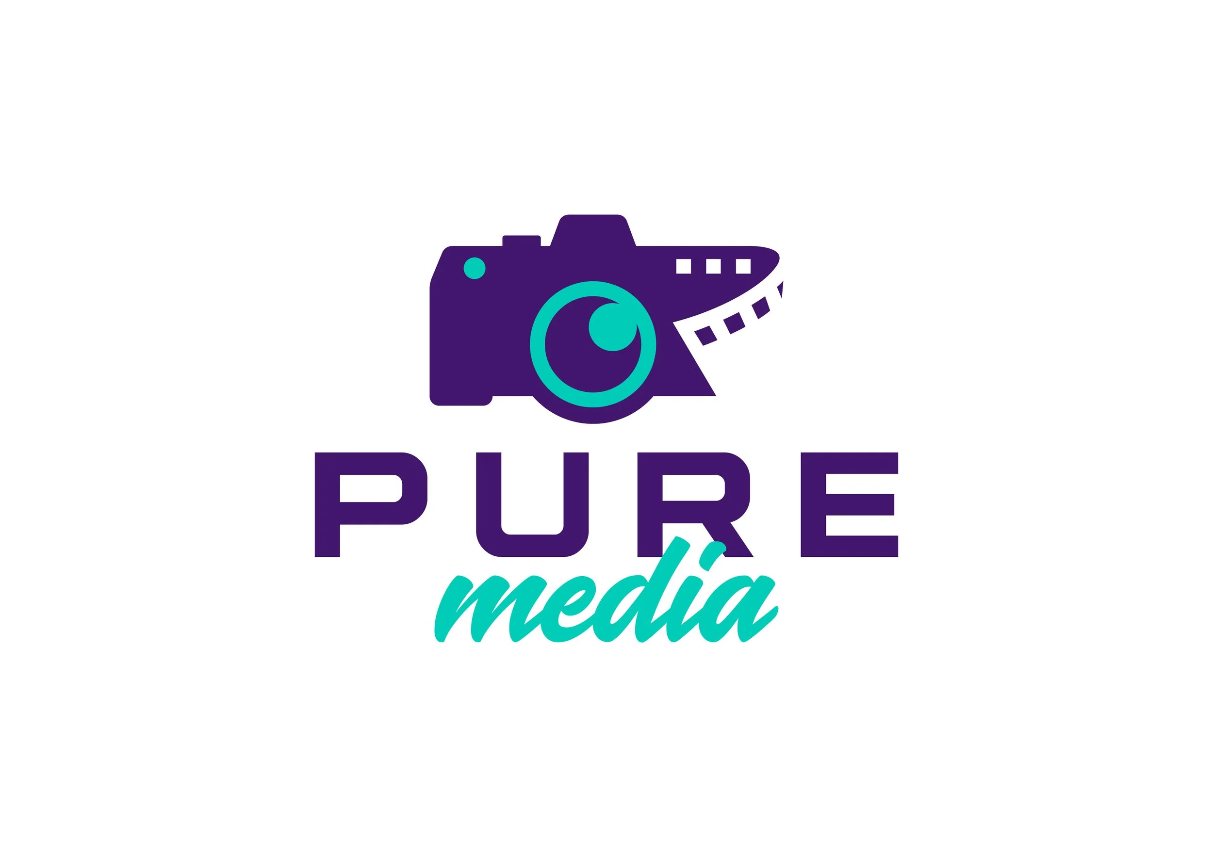 Logo of PURE media with a stylized camera and film strip above the word 'PURE' and 'media' written below.