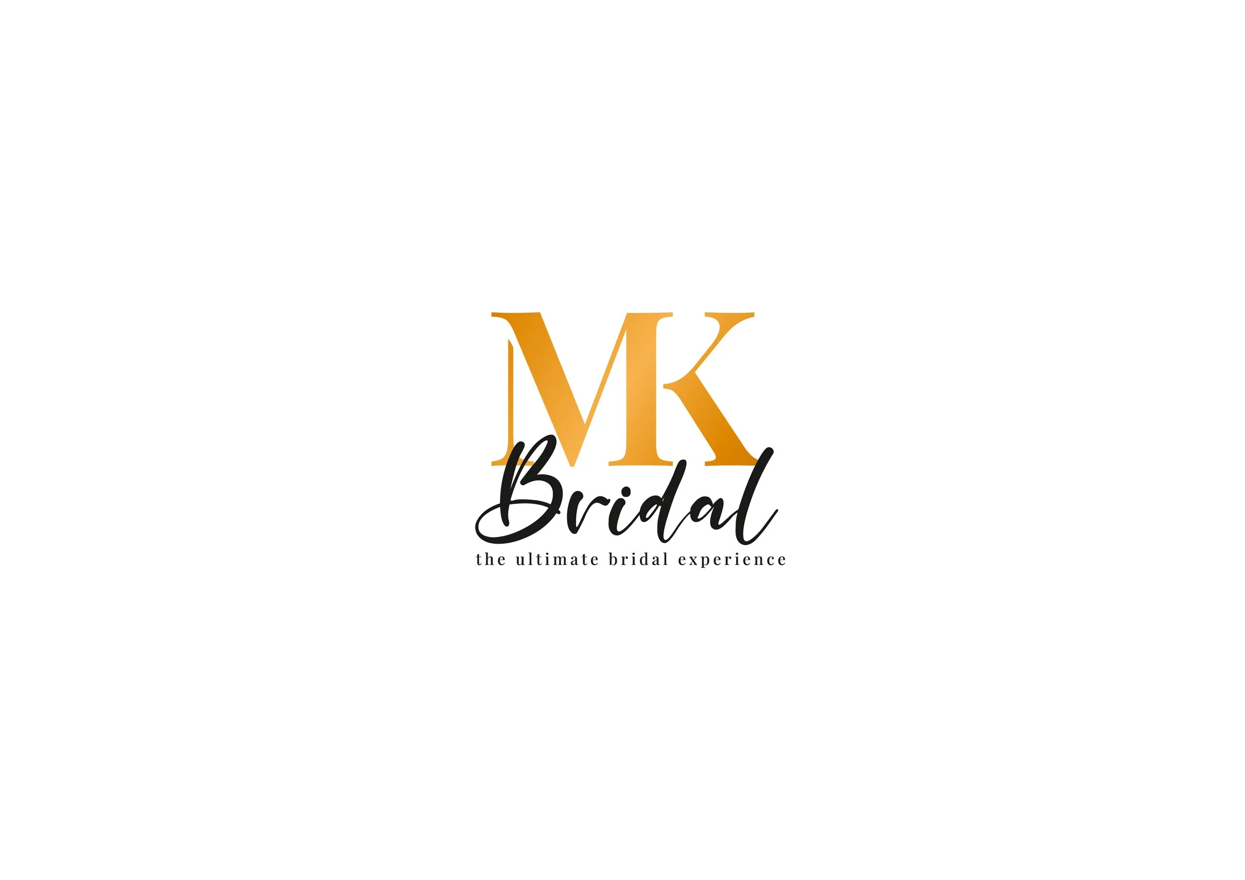 Logo with the initials MK in large gold letters, the word Bridal in script below, and the tagline 'the ultimate bridal experience' at the bottom.