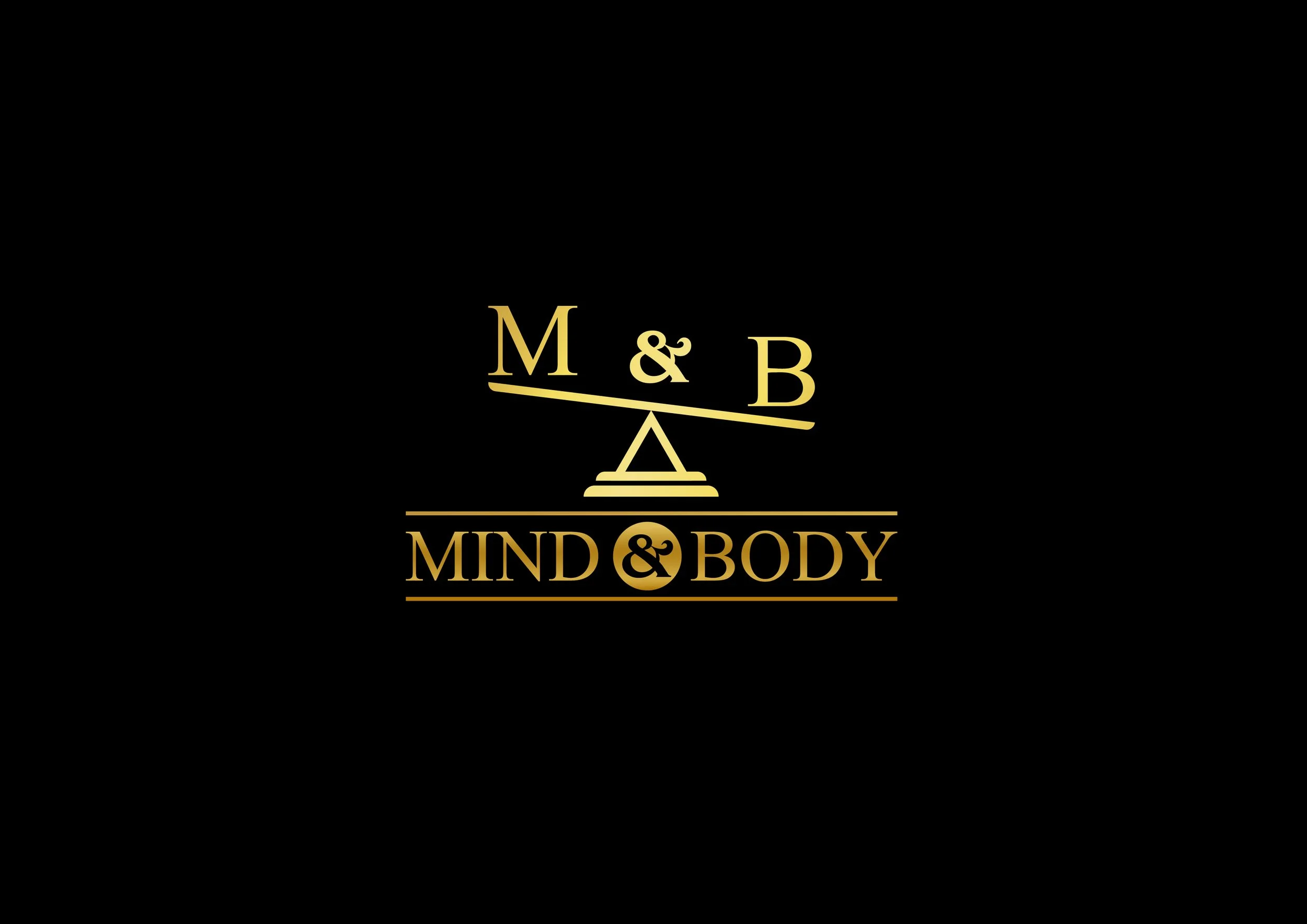 Gold and black logo with a scale, displaying the words M & B at the top and MIND & BODY at the bottom.