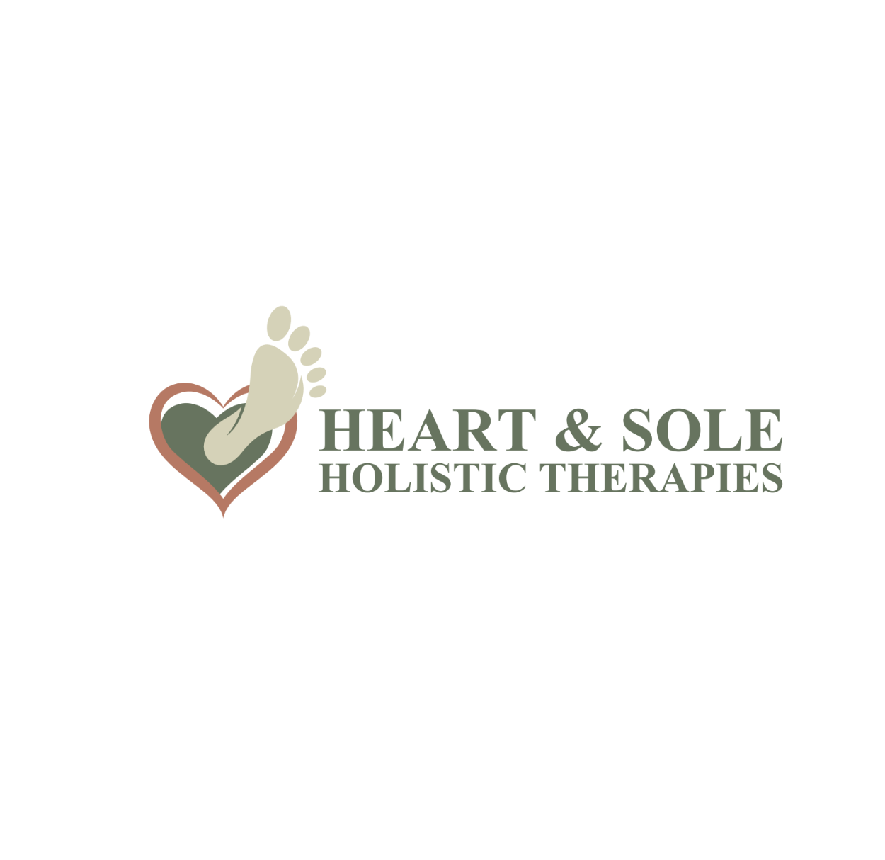 Logo for Heart & Sole Holistic Therapies featuring a heart with a footprint inside it, and the company name in green text.