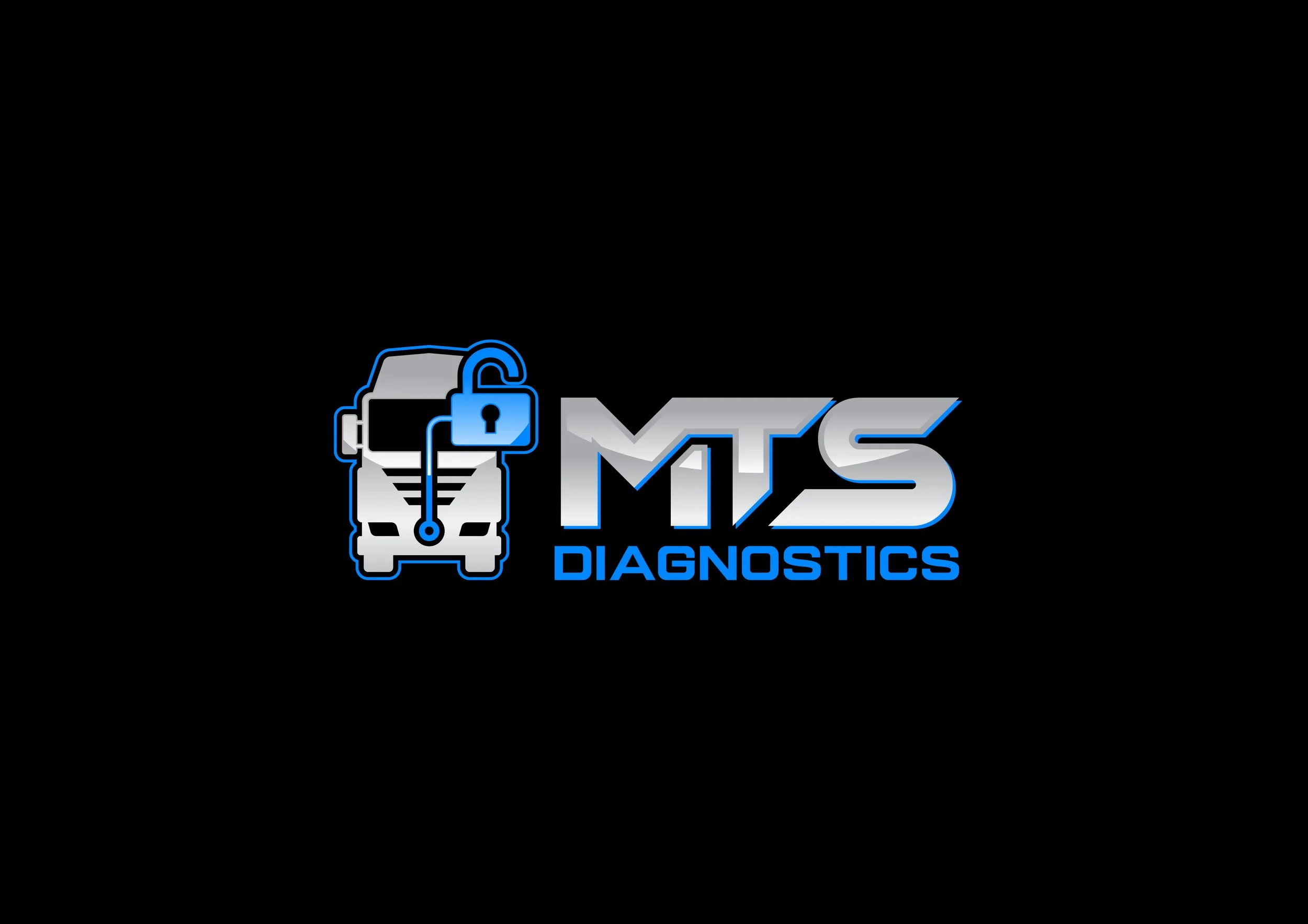 Logo for MTS Diagnostics with a stylized engine and a padlock icon, in blue and silver colors.