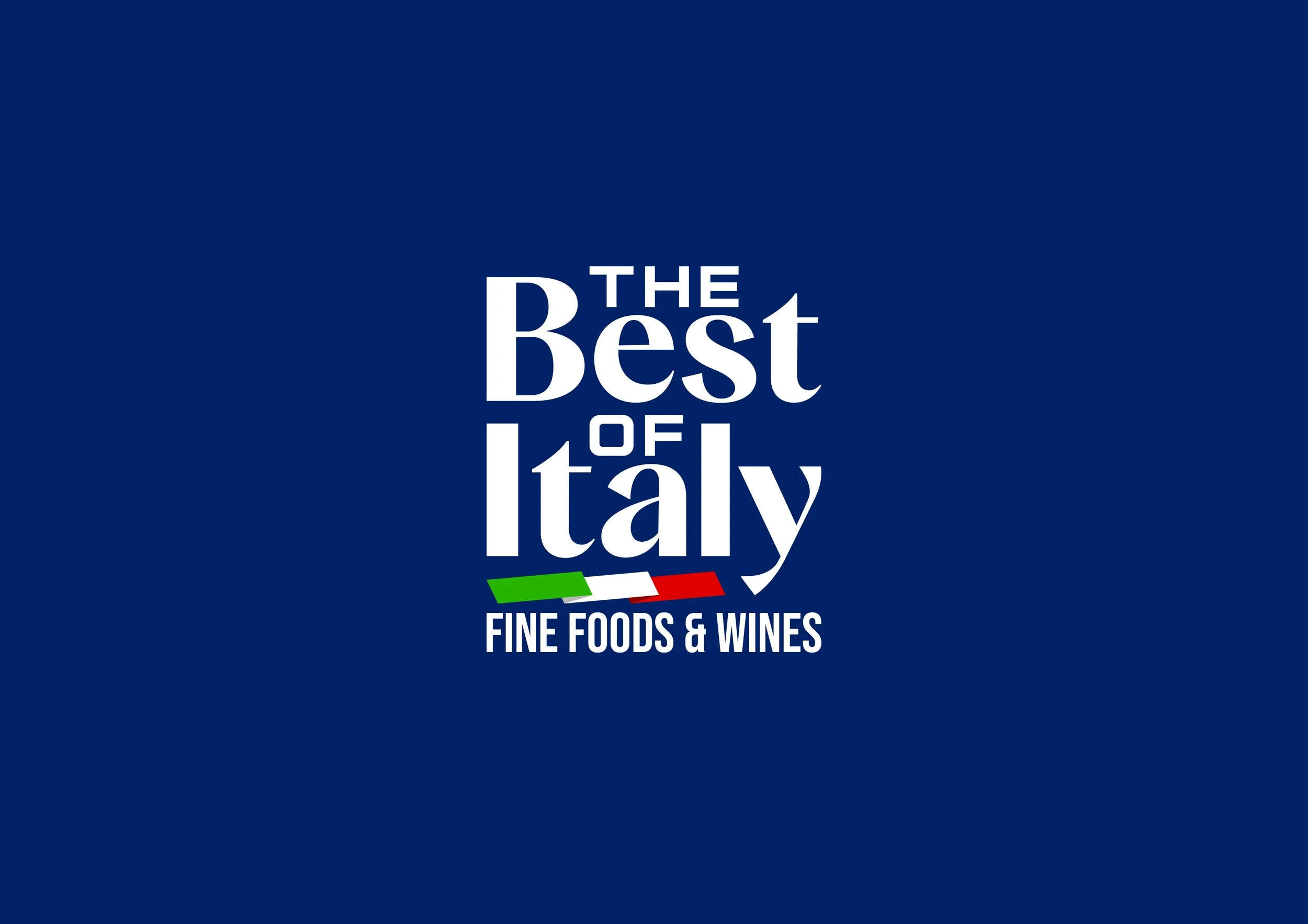 Logo of 'The Best of Italy' event, with blue background and text in white, green, white, and red, including Italian flag colors, promoting fine foods and wines.