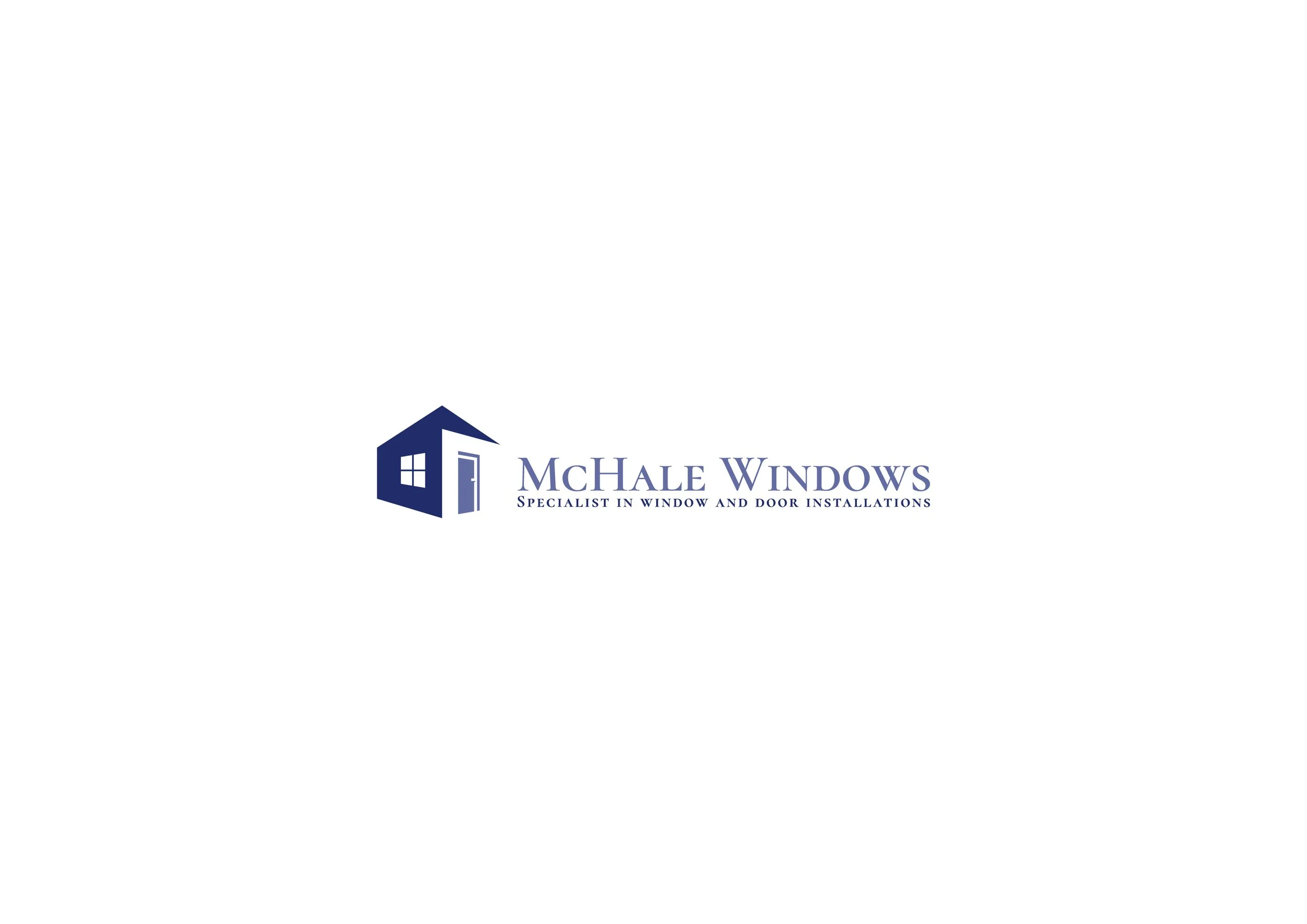 Logo for McHale Windows featuring a blue house icon with a window and door, accompanied by the business name and tagline in purple and black text.