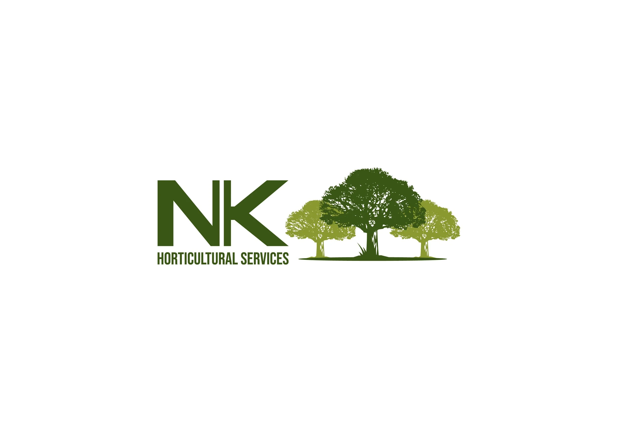 Logo for NK Horticultural Services with green trees and company name