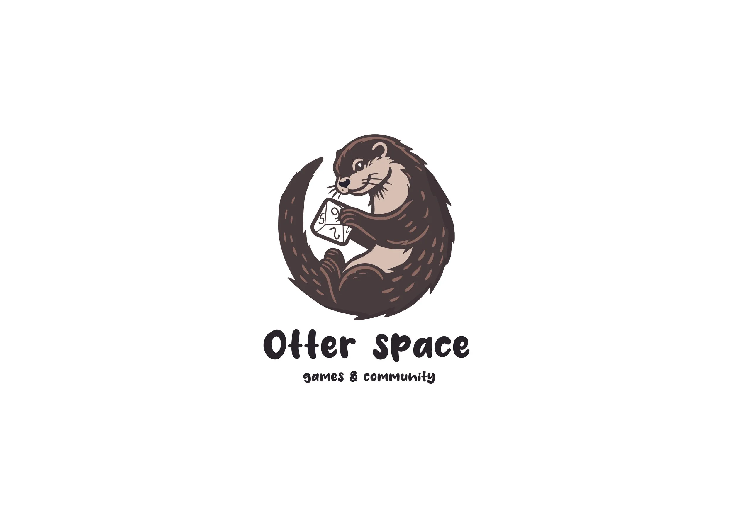 Logo of Otter Space featuring an otter holding a die, with the text 'Otter Space' and 'games & community' below.