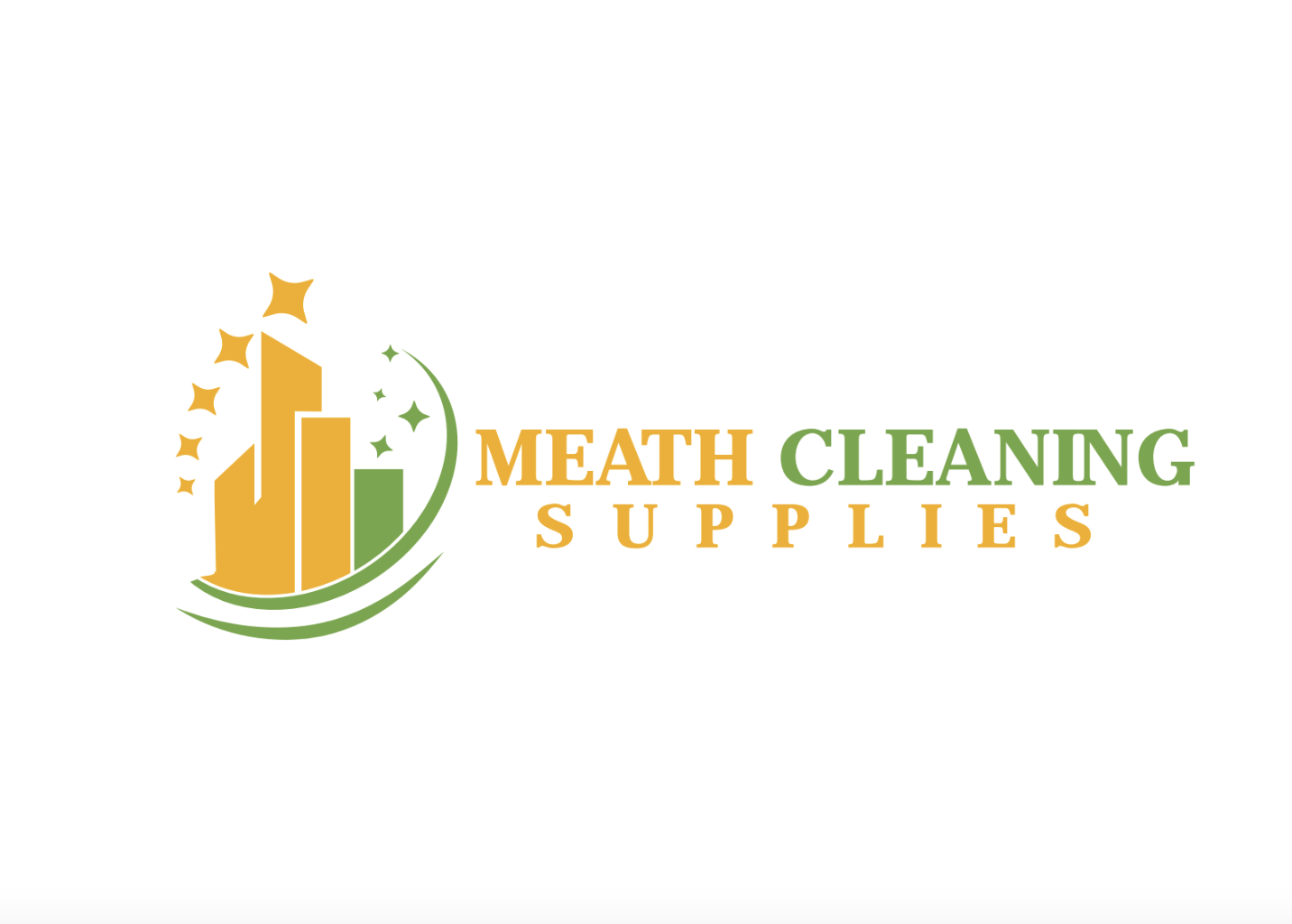Logo for Meat Cleaning Supplies featuring three ascending orange bars with stars and green accents, and the company name in orange and green text