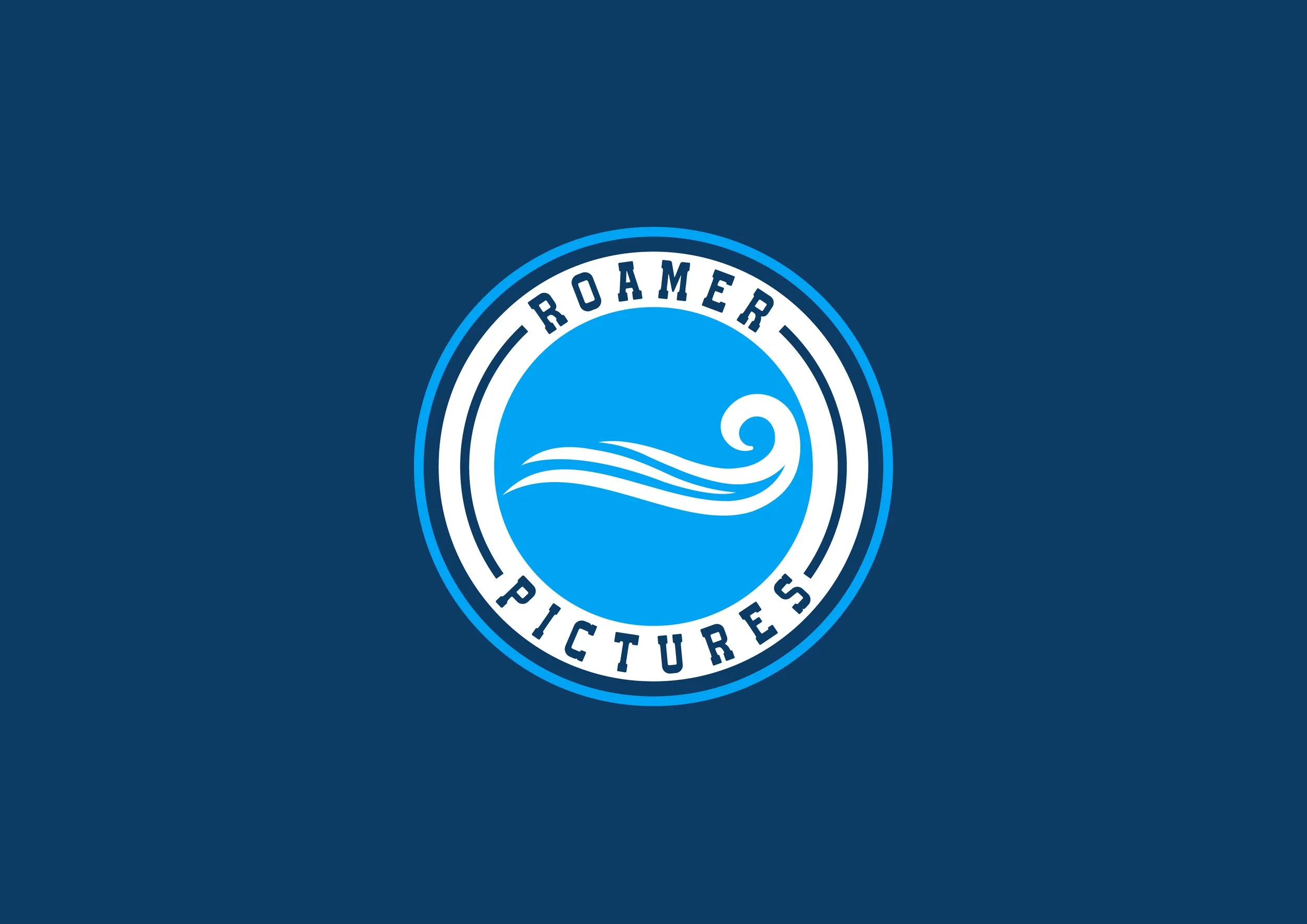 Logo for Roamer Pictures featuring a stylized wave inside a blue circle with the text 'Roamer Pictures' around it.